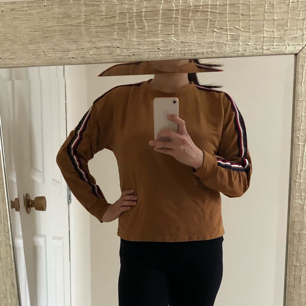 Brown Sweater with blue/red/white/brown stripe